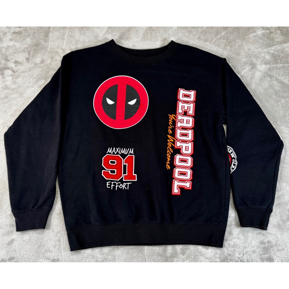 Marvel Deadpool Sweatshirt Mens Medium Black Maximum‎ Effort Graphic